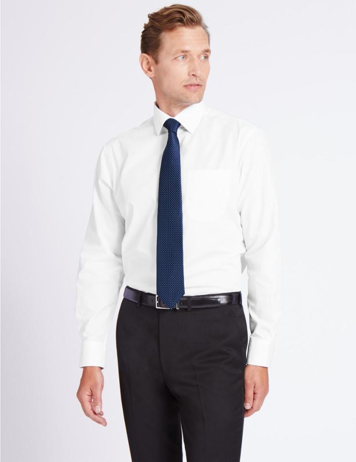 Marks & Spencer Cotton Blend Easy To Iron Shirt With Tie White