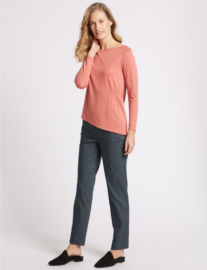 Marks & Spencer Striped Straight Leg Chinos Navy Mix