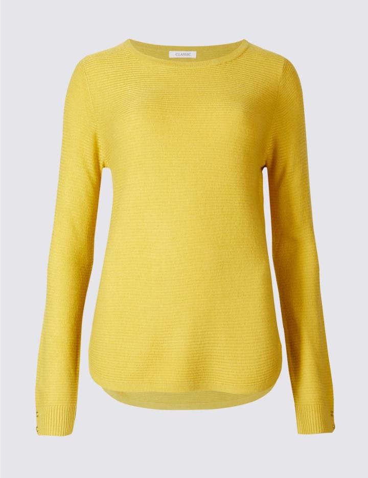 Marks & Spencer Ripple Round Neck Cuff Button Jumper Antique Brass