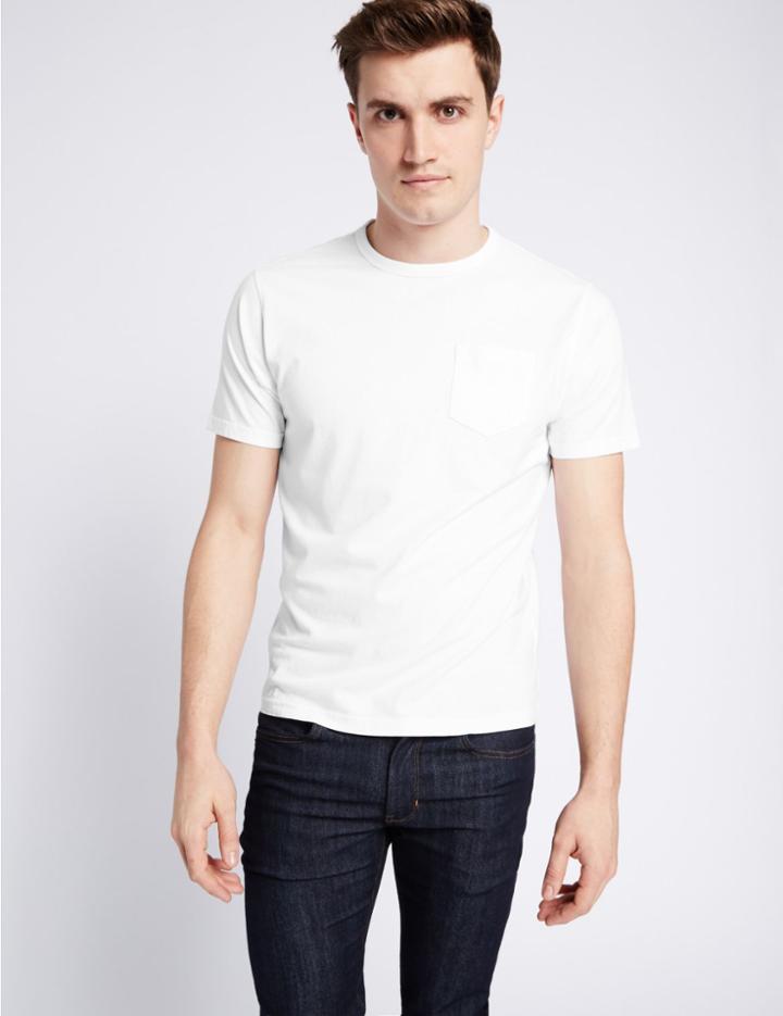 Marks & Spencer Slim Fit Pure Cotton Crew Neck T-shirt White