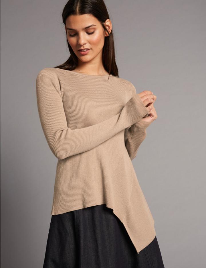 Marks & Spencer Wool Blend Asymmetrical Hem Jumper Medium Beige