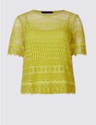 Marks & Spencer Petite All Over Lace Half Sleeve Jersey Top Yellow