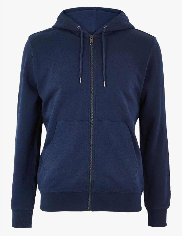 Marks & Spencer Cotton Zip Through Hoodie Navy