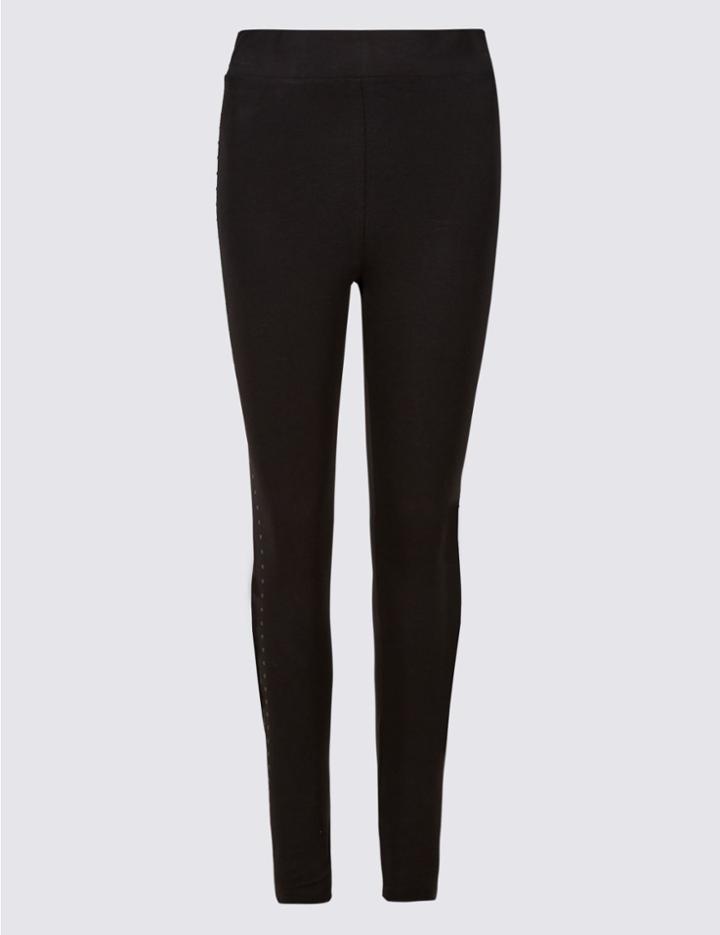 Marks & Spencer Cotton Rich Embellished Leggings Black Mix