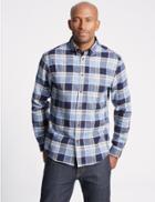 Marks & Spencer Brushed Cotton Checked Shirt Blue Mix