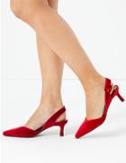 Marks & Spencer Velvet Slingback Kitten Heel Court Shoes Red