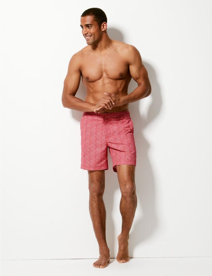 Marks & Spencer Quick Wave Print Swim Shorts Red Mix