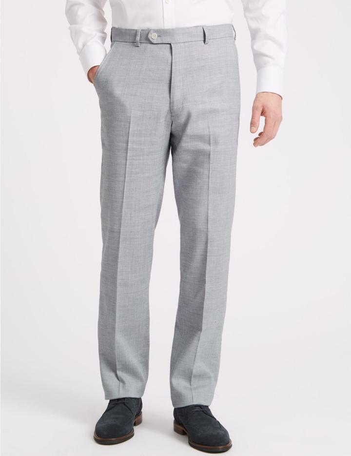 Marks & Spencer Linen Miracle Regular Fit Flat Front Trousers Grey
