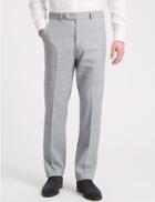 Marks & Spencer Linen Miracle Regular Fit Flat Front Trousers Grey
