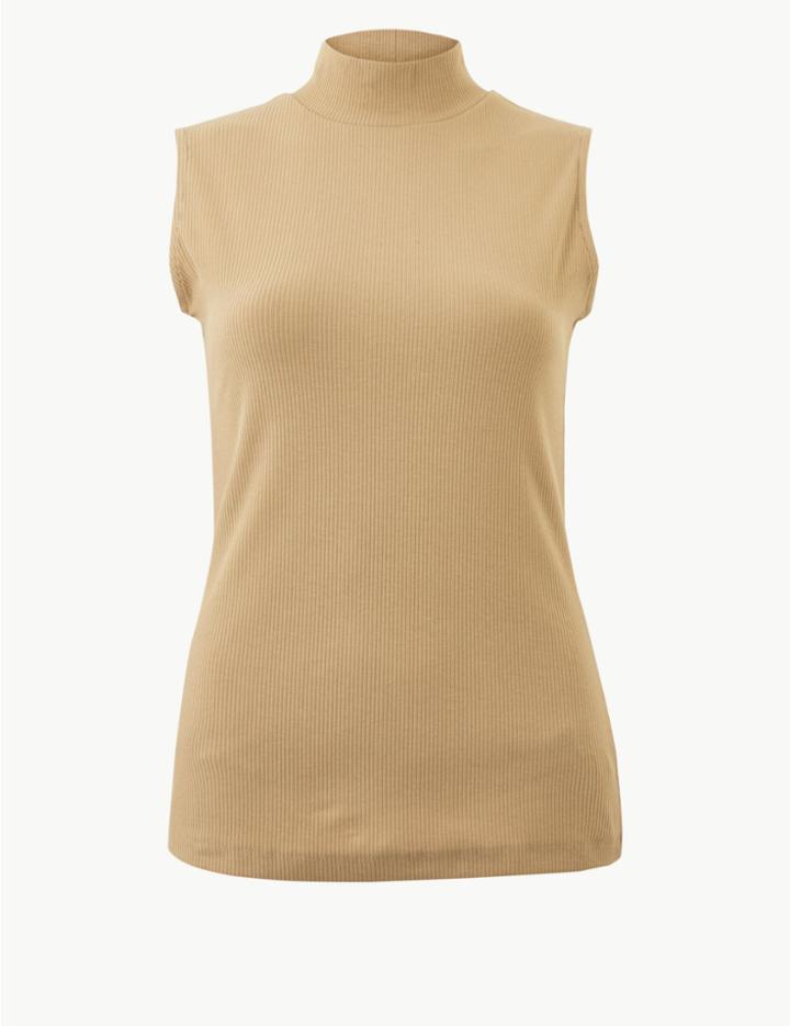 Marks & Spencer Textured Turtle Neck Top Light Buff