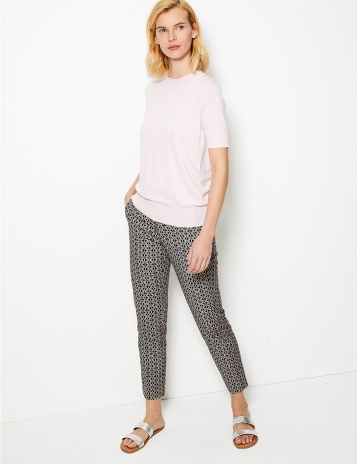 Marks & Spencer Geometric Print Slim Leg Trousers Black Mix