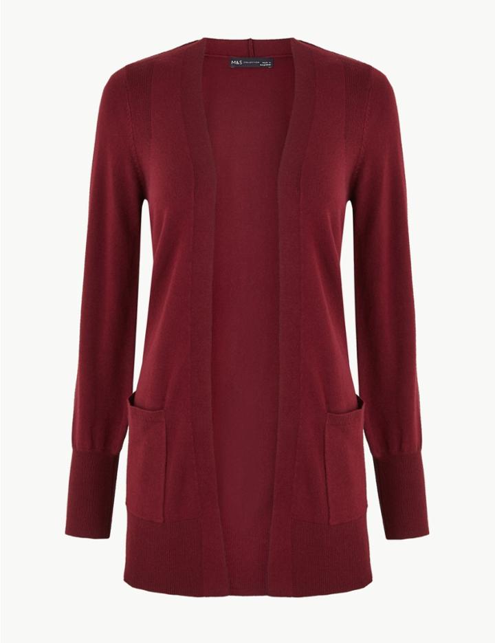 Marks & Spencer Open Front Patch Pocket Cardigan Claret