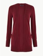 Marks & Spencer Open Front Patch Pocket Cardigan Claret
