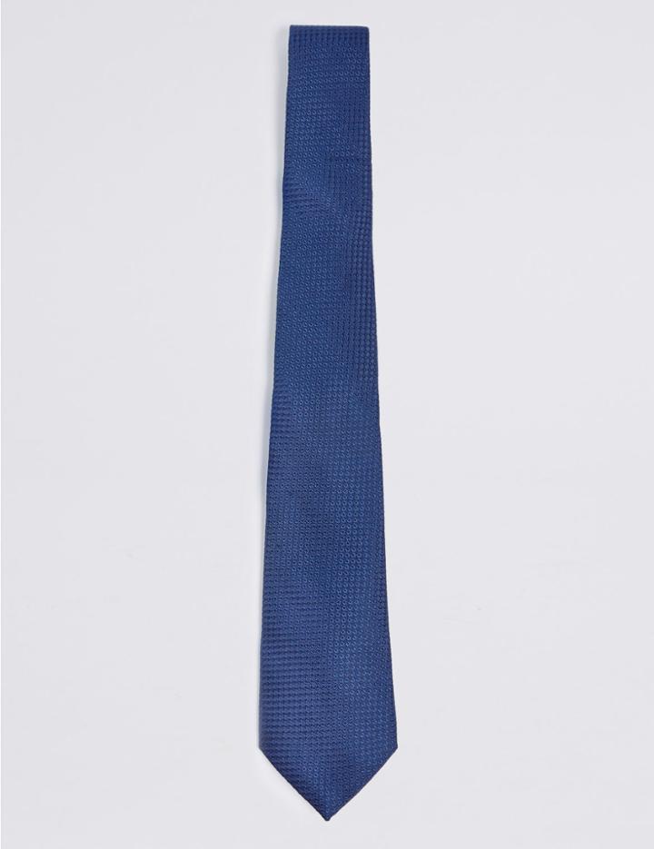 Marks & Spencer Pure Silk Textured Tie Blue
