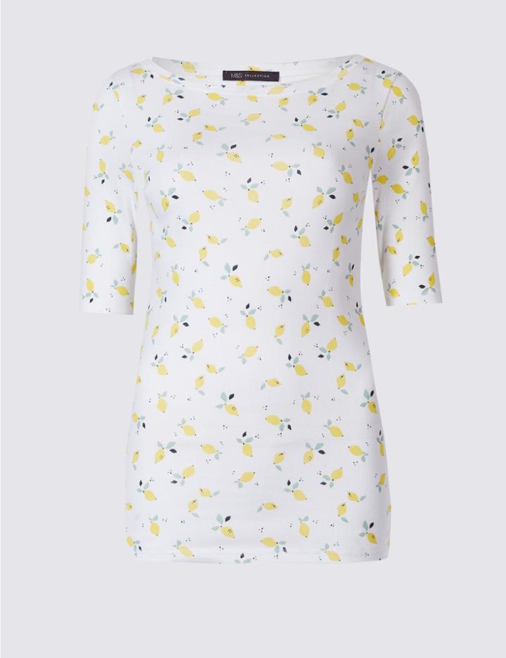 Marks & Spencer Pure Cotton Printed Half Sleeve T-shirt Yellow Mix