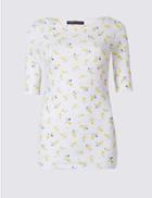 Marks & Spencer Pure Cotton Printed Half Sleeve T-shirt Yellow Mix