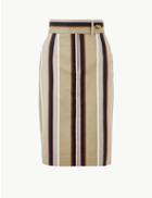 Marks & Spencer Cotton Rich Striped Pencil Skirt Stone Mix