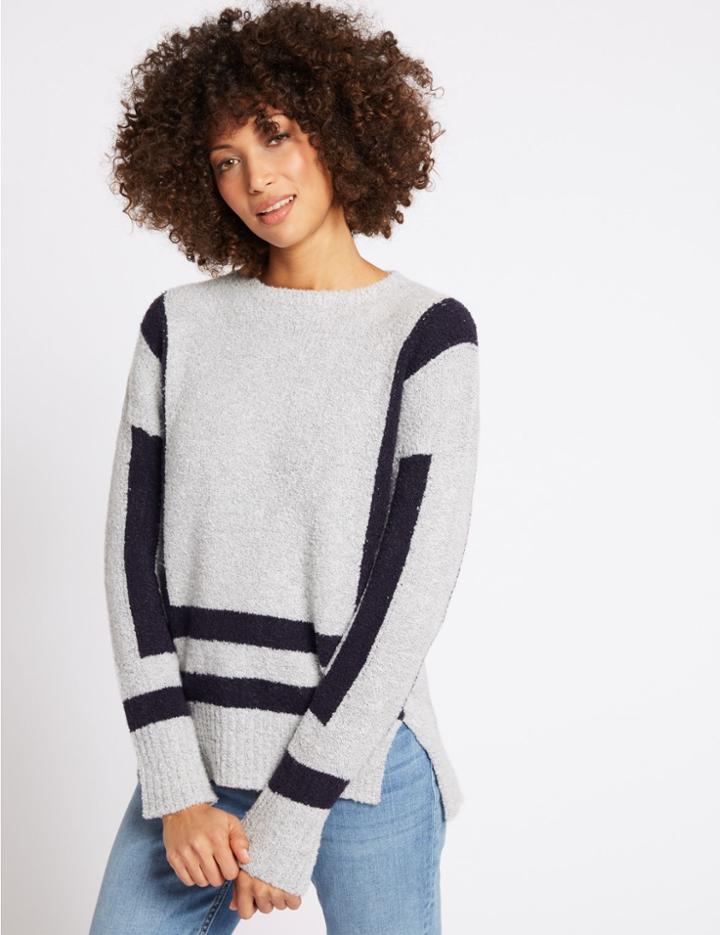 Marks & Spencer Textured Split Hem Colour Block Jumper Mid Grey