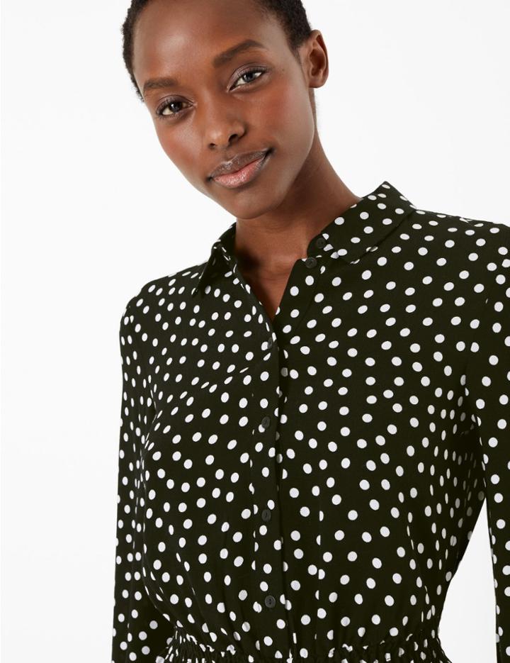 Marks & Spencer Polka Dot Collared Blouse Black Mix