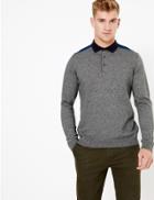 Marks & Spencer Cotton Striped Long Sleeve Polo Shirt Dark Grey Mix