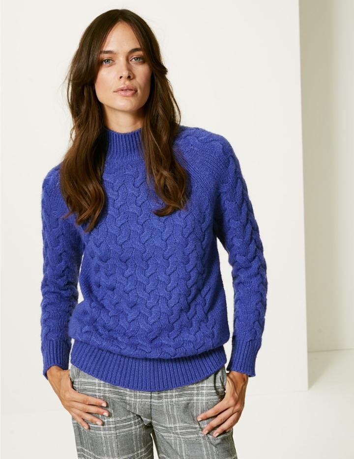 Marks & Spencer Cable Funnel Neck Longline Jumper Ultraviolet