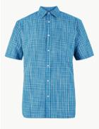 Marks & Spencer Modal Blend Checked Relaxed Fit Shirt Teal