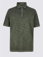 Marks & Spencer Pure Cotton Textured Polo Shirt Medium Khaki
