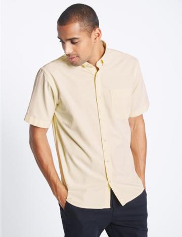 Marks & Spencer Pure Cotton Oxford Shirt With Pocket Yellow