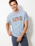 Marks & Spencer Pride Love Print Cotton T-shirt Blue Mix