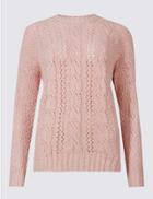 Marks & Spencer Cotton Rich Textured Round Neck Jumper Bubblegum