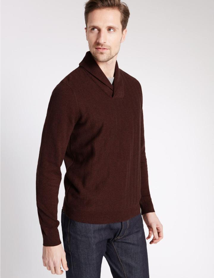Marks & Spencer Pure Cotton Herringbone Jumper Burgundy