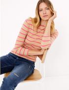 Marks & Spencer Striped Slim Fit T-shirt Pink Mix