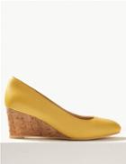 Marks & Spencer Leather Wedge Heel Court Shoes Ochre