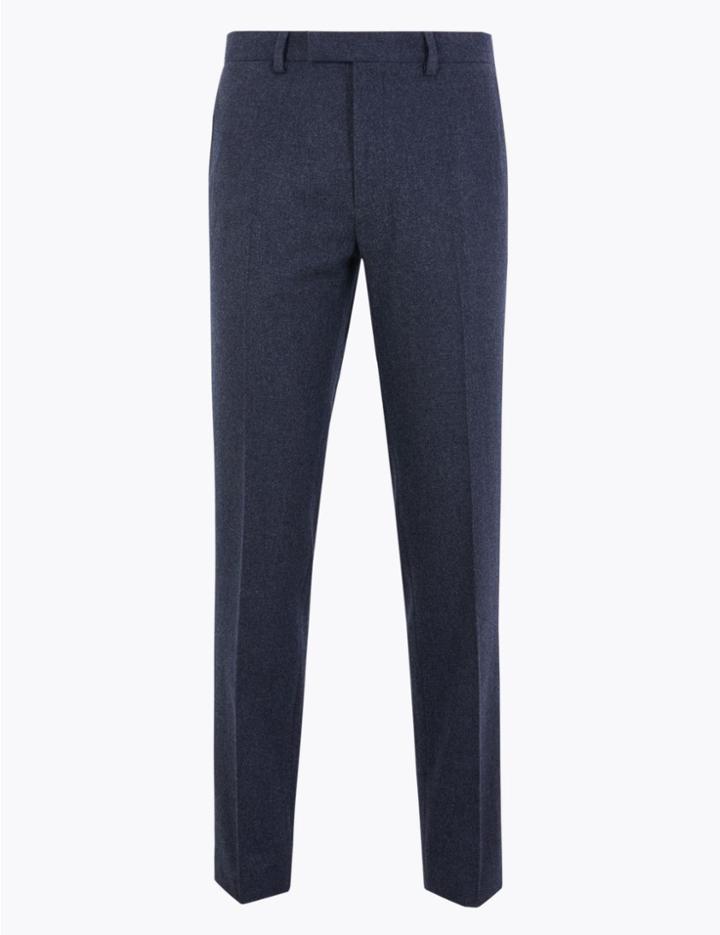 Marks & Spencer Slim Fit Wool Blend Flannel Trousers Denim