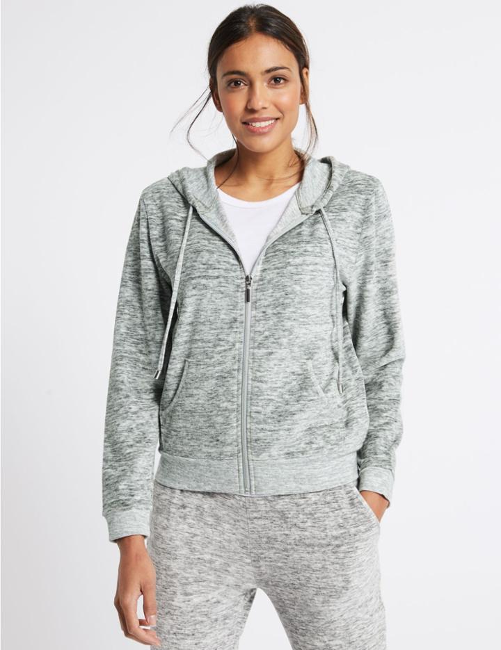 Marks & Spencer Cotton Rich Space Dye Hooded Sweatshirt Grey Mix