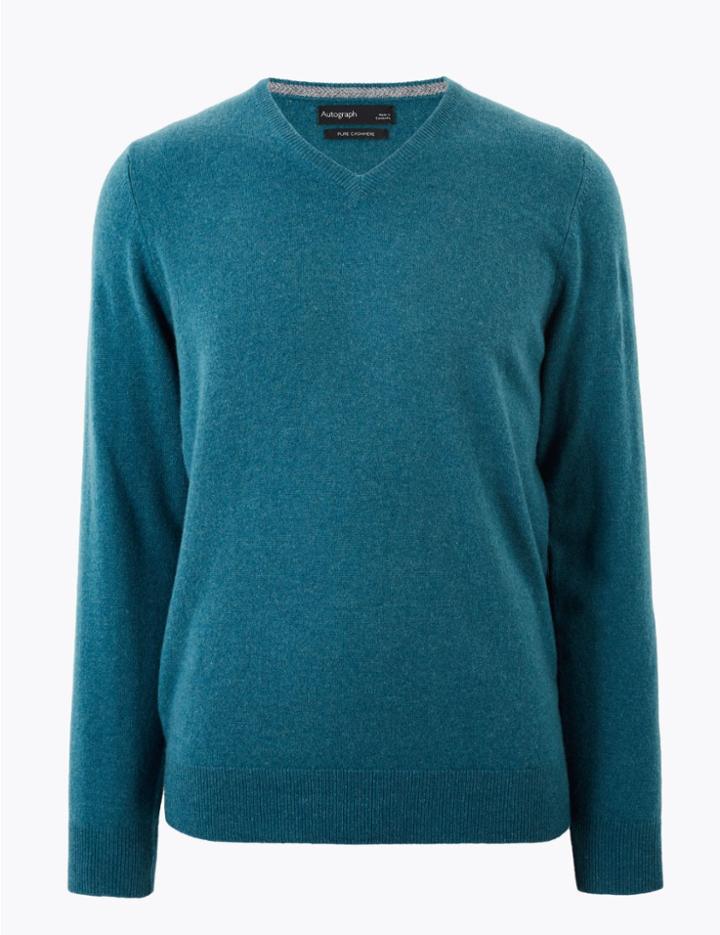 Marks & Spencer Pure Cashmere V-neck Jumper Bright Turquoise
