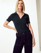 Marks & Spencer Textured Regular Fit Polo Shirt Navy