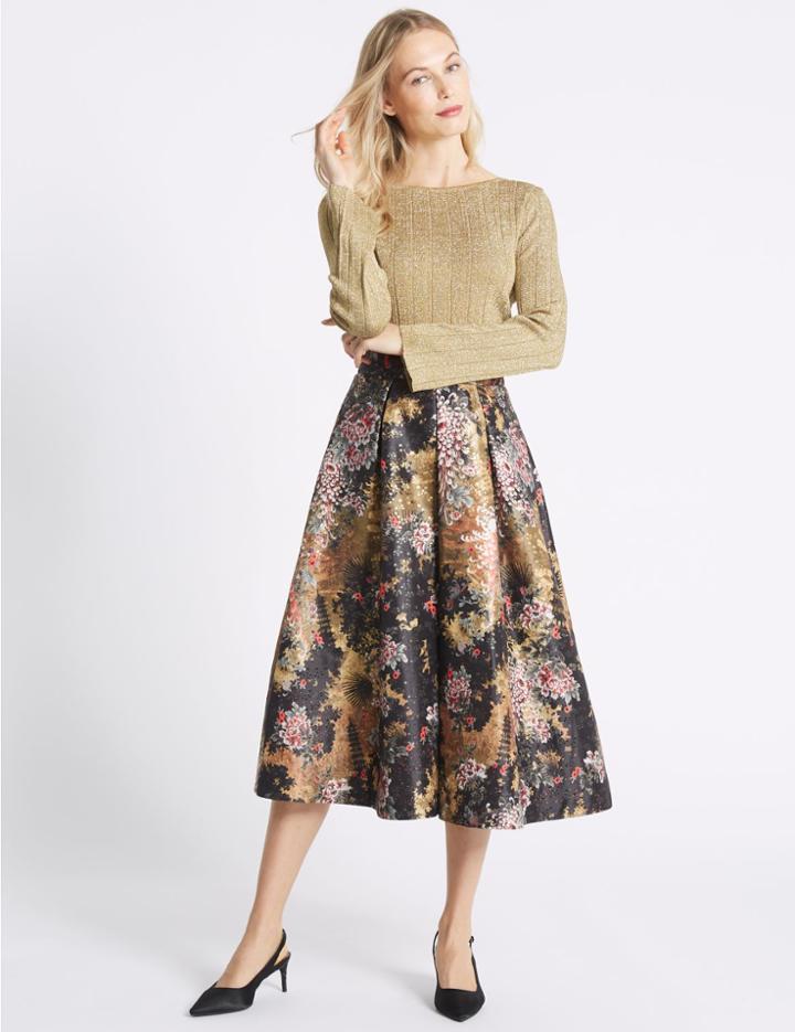 Marks & Spencer Prom Midi Full Skirt Black Mix