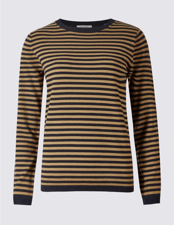 Marks & Spencer Striped Round Neck Jumper Taupe Mix