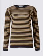 Marks & Spencer Striped Round Neck Jumper Taupe Mix