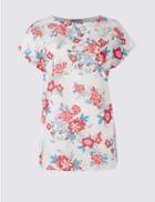 Marks & Spencer Floral Foil Print Short Sleeve T-shirt Ivory Mix
