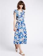 Marks & Spencer Floral Print Frill Sleeve Swing Midi Dress Multi