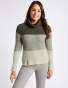 Marks & Spencer Wool Blend Colour Block Roll Neck Jumper Silver Grey