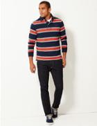 Marks & Spencer Slim Fit Pure Cotton Striped Rugby Top Navy Mix