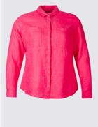 Marks & Spencer Plus Pure Linen Long Sleeve Shirt Hot Pink