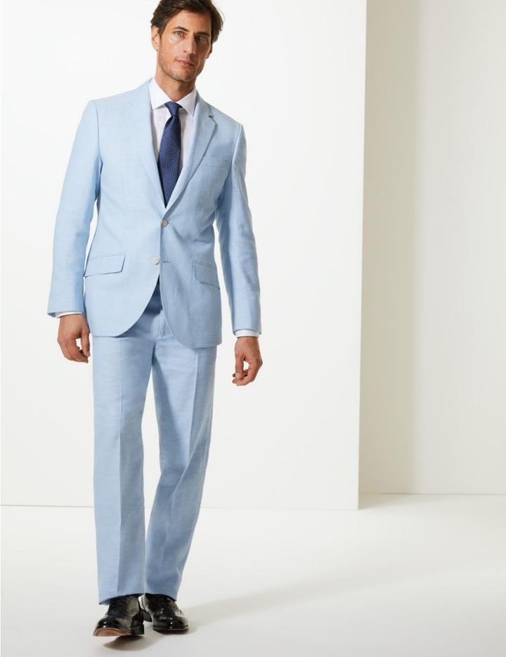 Marks & Spencer Regular Fit Linen Jacket Light Blue