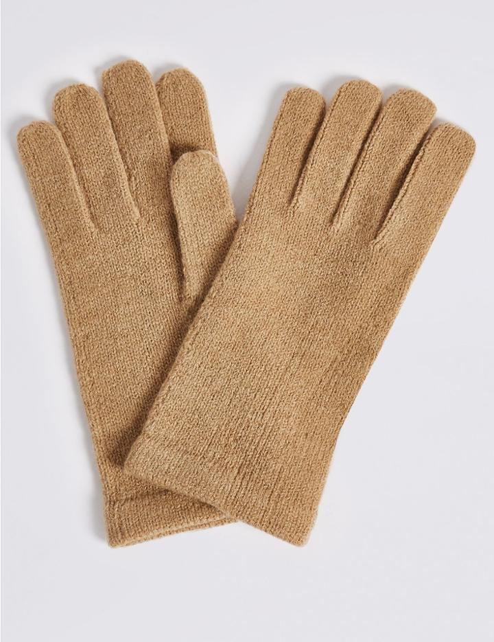 Marks & Spencer Knitted Gloves Camel Mix
