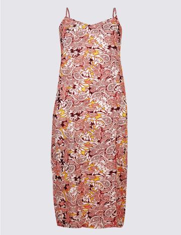 Marks & Spencer Curve Floral Print Slip Midi Dress Red Mix