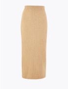Marks & Spencer Pure Cashmere Ribbed Midi Knitted Skirt Camel
