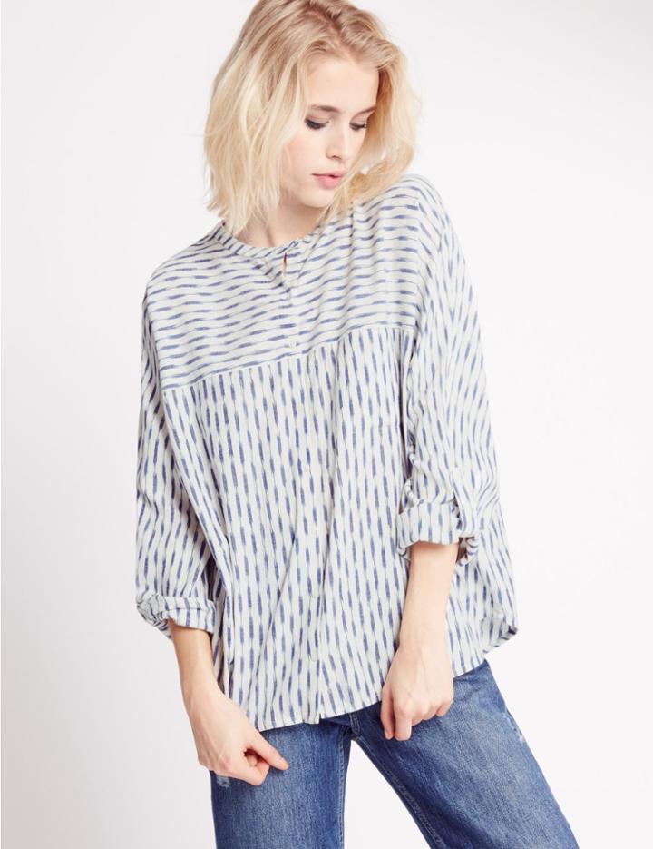 Marks & Spencer Pure Cotton Striped Long Sleeve Shirt Ivory Mix